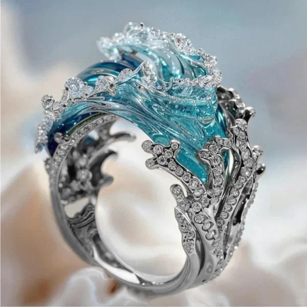 Azuurblauwe belofte ring | Witgoud