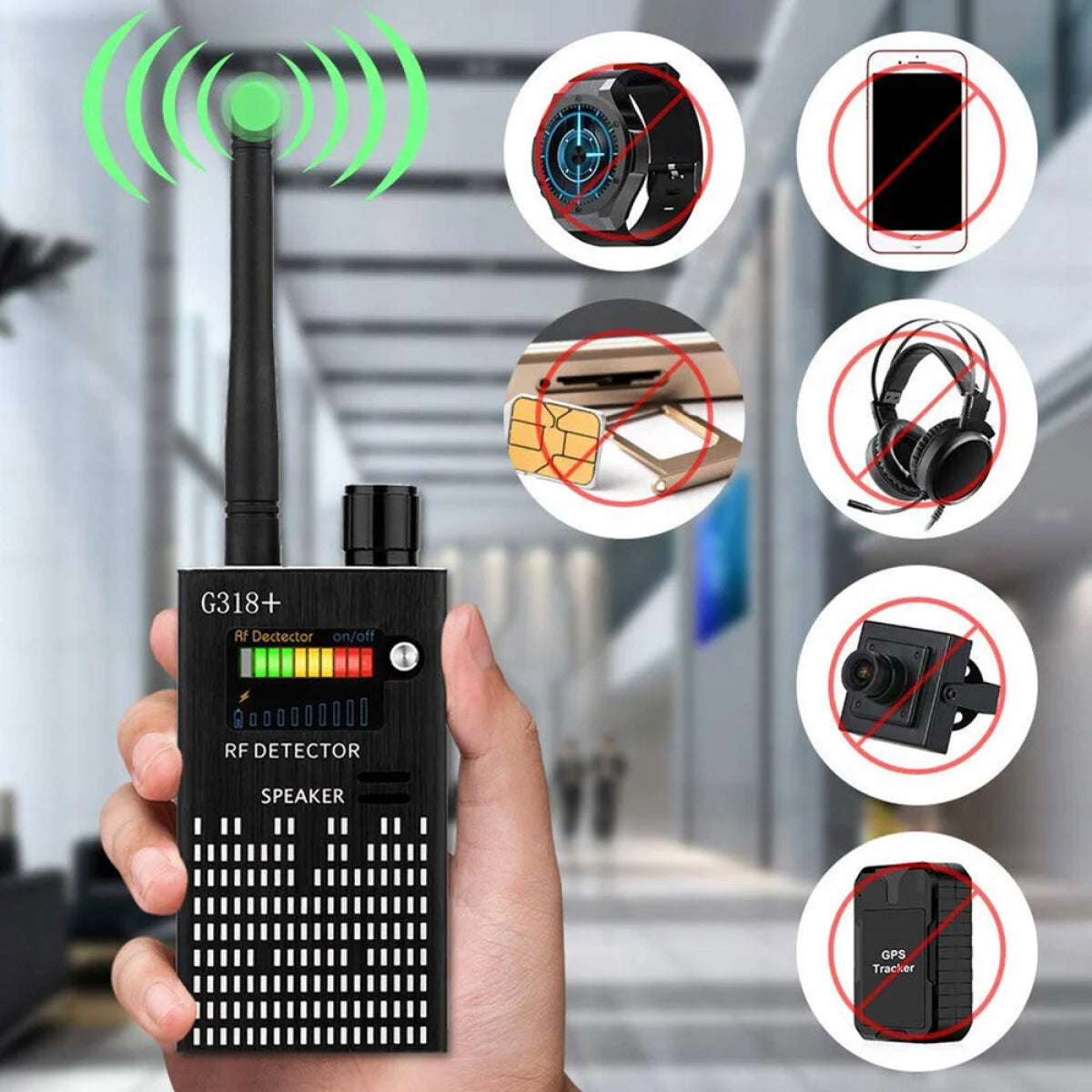 Spy Detector | RF Afluisterapparaat, Verborgen Camera & GPS Tracker Vinder met Laserlens - Anti-Spionage Signaalbescherming
