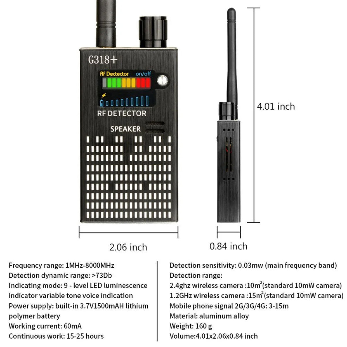 Spy Detector | RF Afluisterapparaat, Verborgen Camera & GPS Tracker Vinder met Laserlens - Anti-Spionage Signaalbescherming