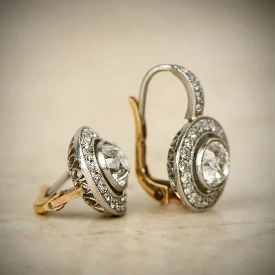 Vintage zilveren oorbellen met zirkonia | Gemengd goud