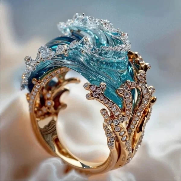 Azuurblauwe belofte ring | Goud