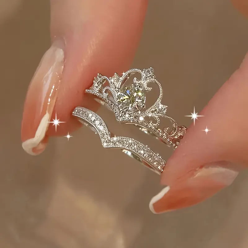 Glanzende kroonring in zilver | Witgoud