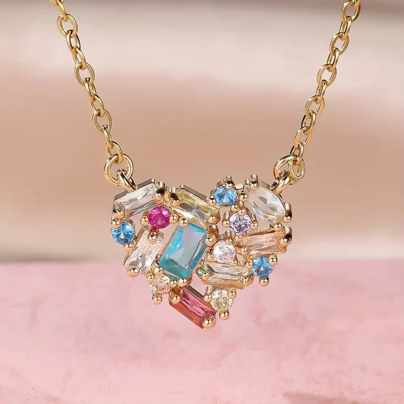 Kleurrijke, glinsterende hartvormige ketting | Goud