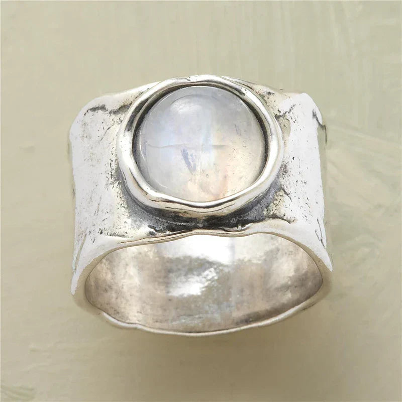 Maansteen Boho Ring | Witgoud