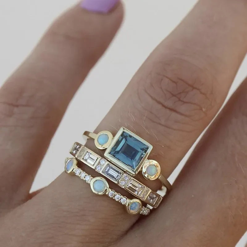 Tijdloze azuurblauwe ringenset | Goud